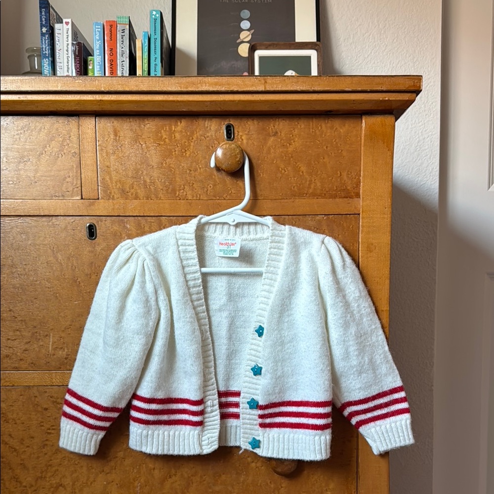 Vintage White and Red Striped Kids Cardigan